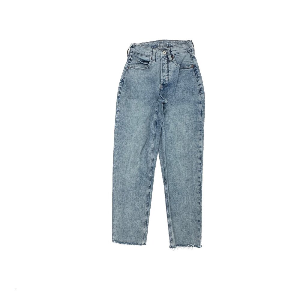 Old Navy Curvy Sky Hi Straight Button Fly Raw Hem Women's size 0 Blue Denim Jean